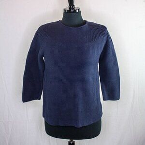 Talbots Pullover Sweater Horizontal Rib Knit 3/4 Length Sleeves